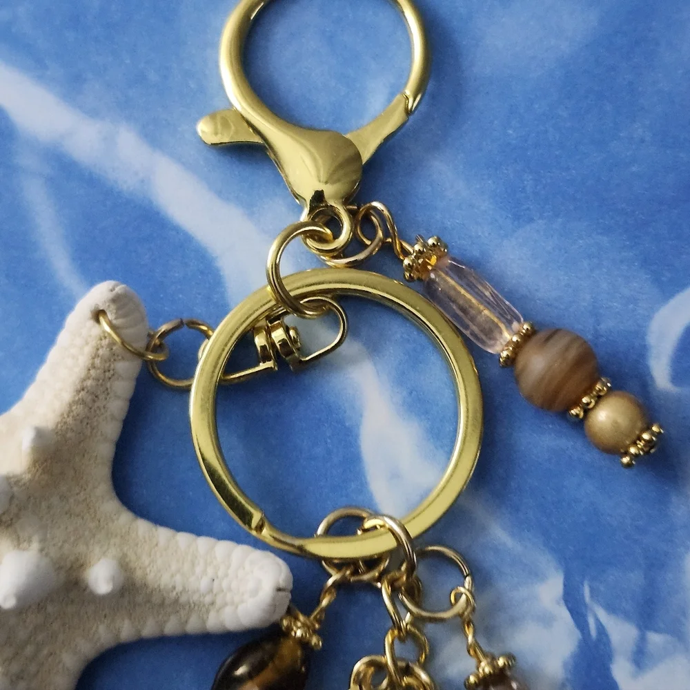 Starfish Purse Charm or Keychain Agate Stone Glass Shell Handcrafted